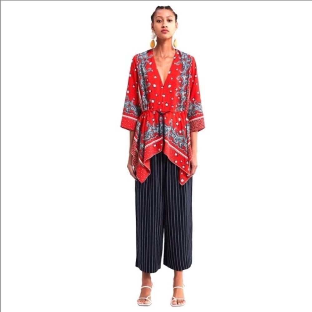 Zara Asymmetric Boho Bandana Paisley Tie Front Top - Picture 3 of 12